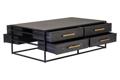 Black 4-Drawer Coffee Table With Metal Handles & Iron Frame, Judd