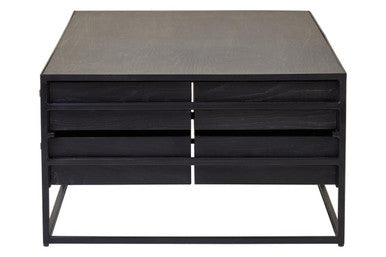 Black 4-Drawer Coffee Table With Metal Handles & Iron Frame, Judd
