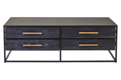 Black 4-Drawer Coffee Table With Metal Handles & Iron Frame, Judd