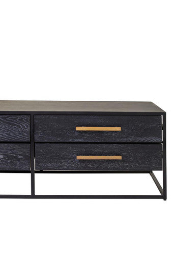 Black 4-Drawer Coffee Table With Metal Handles & Iron Frame, Judd