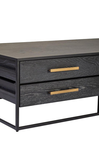 Black 4-Drawer Coffee Table With Metal Handles & Iron Frame, Judd