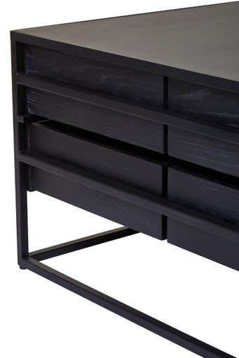 Black 4-Drawer Coffee Table With Metal Handles & Iron Frame, Judd