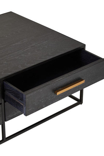 Black 4-Drawer Coffee Table With Metal Handles & Iron Frame, Judd