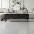 Black 4-Drawer Coffee Table With Metal Handles & Iron Frame, Judd