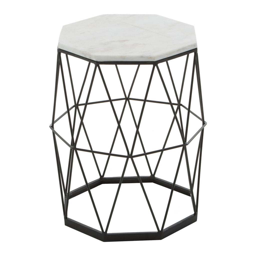 Black Angular Iron Frame Side Table With White Marble Top, Shalimar