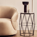 Black Angular Iron Frame Side Table With White Marble Top, Shalimar