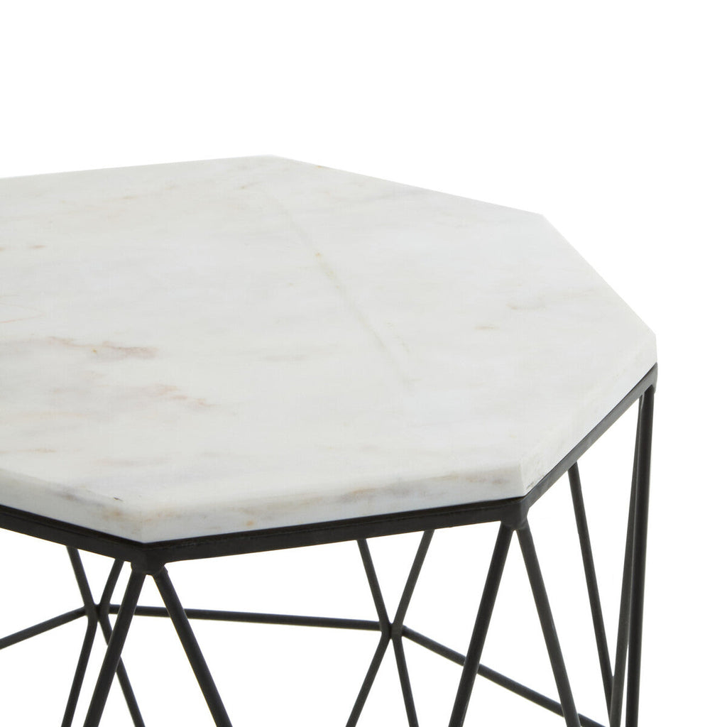 Black Angular Iron Frame Side Table With White Marble Top, Shalimar