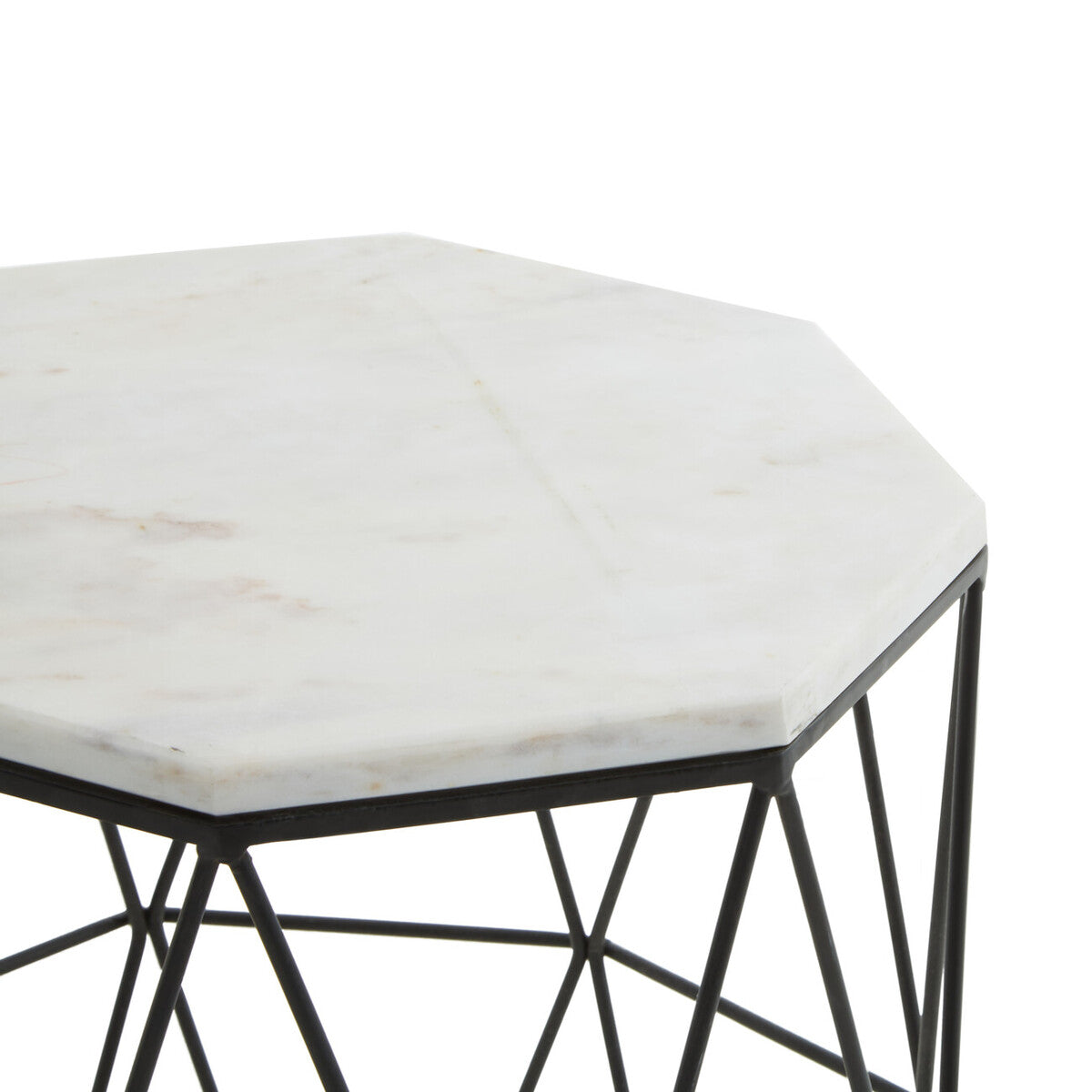 Black Angular Iron Frame Side Table With White Marble Top, Shalimar