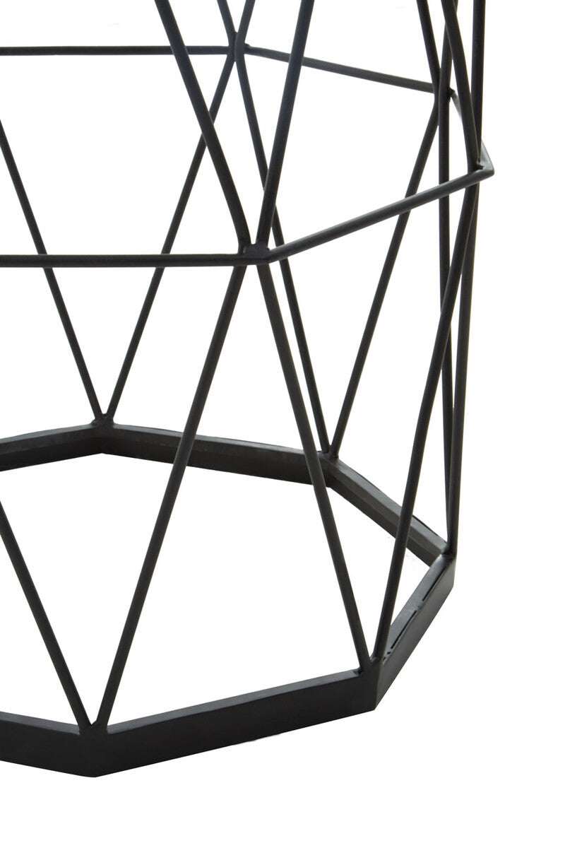 Black Angular Iron Frame Side Table With White Marble Top, Shalimar