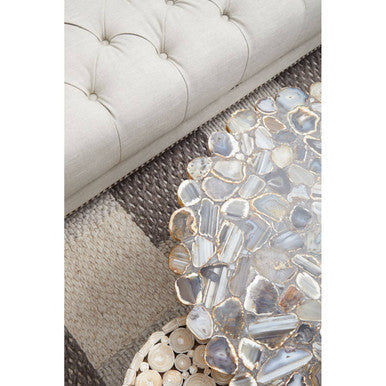Silver & Assorted Agate Stone Top Coffee Table With Stainless Steel Cross Legs, Rabia