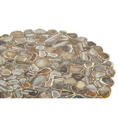 Silver & Assorted Agate Stone Top Coffee Table With Stainless Steel Cross Legs, Rabia