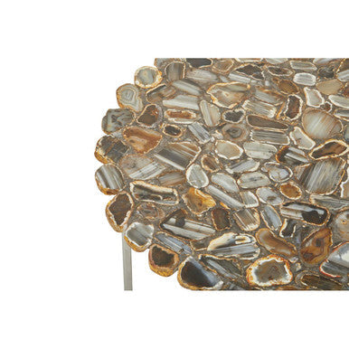 Silver & Assorted Agate Stone Top Coffee Table With Stainless Steel Cross Legs, Rabia