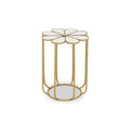 White & Gold Iron Frame Side Table With Petal Design Mirrored Top, Rabia