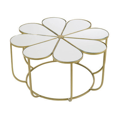 Silver & Gold Iron Frame Coffee Table With Petal Design Mirrored Top, Rabia