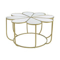 Silver & Gold Iron Frame Coffee Table With Petal Design Mirrored Top, Rabia