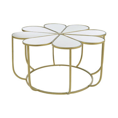 Silver & Gold Iron Frame Coffee Table With Petal Design Mirrored Top, Rabia