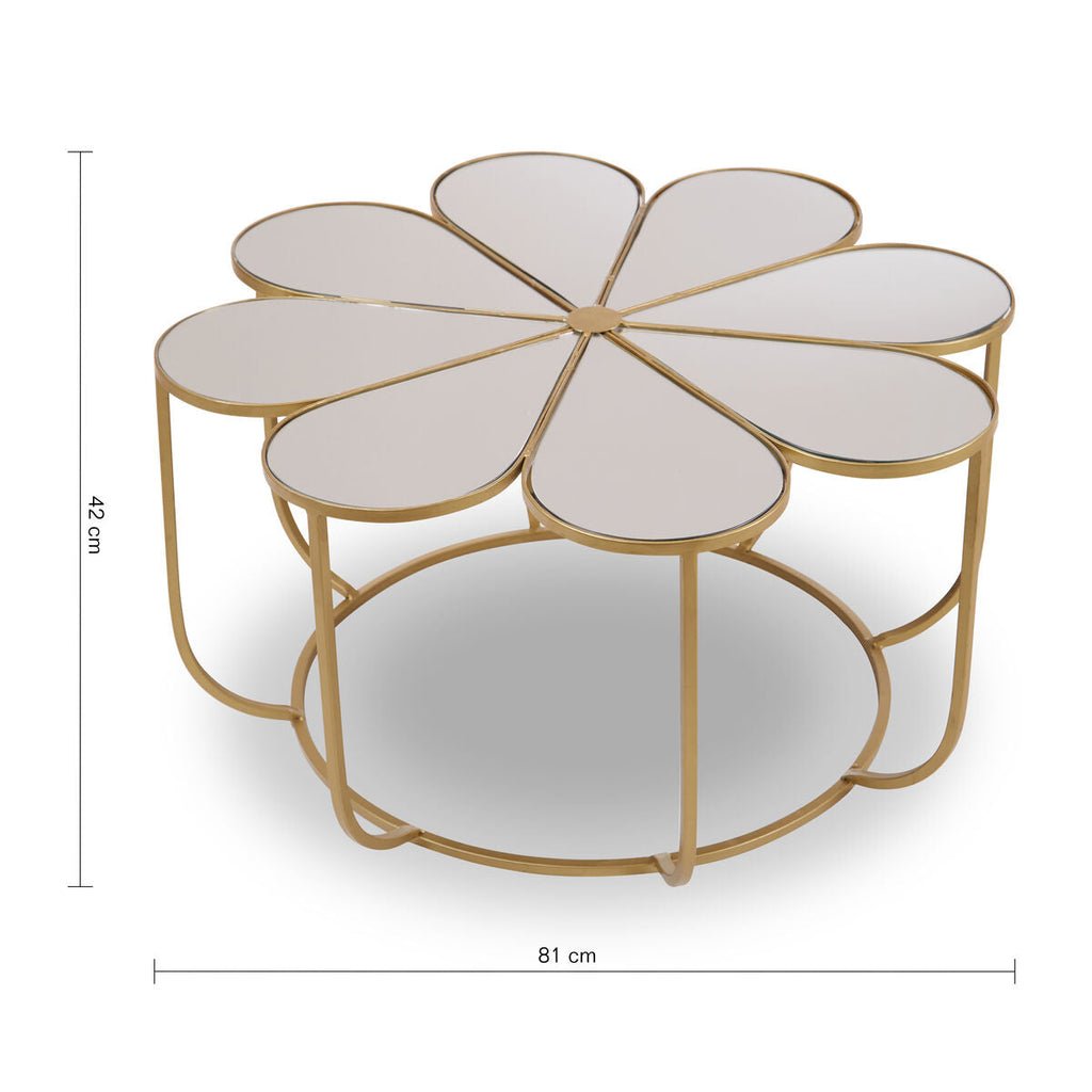 Silver & Gold Iron Frame Coffee Table With Petal Design Mirrored Top, Rabia