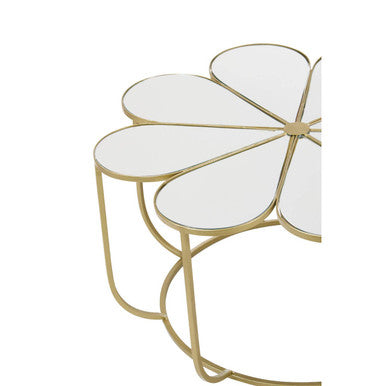 Silver & Gold Iron Frame Coffee Table With Petal Design Mirrored Top, Rabia