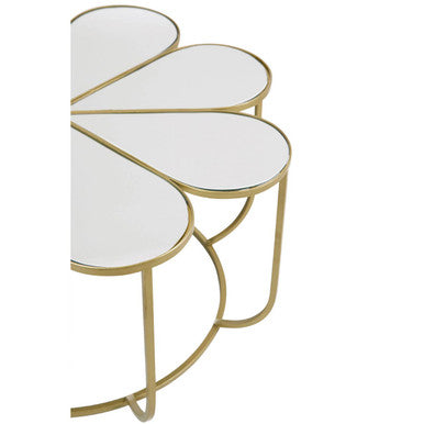 Silver & Gold Iron Frame Coffee Table With Petal Design Mirrored Top, Rabia