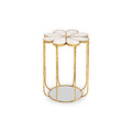 White Polished Marble Top Side Table With Petal Design Openwork Base, Rabia