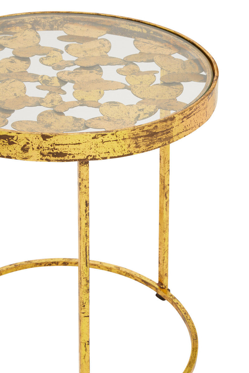 Butterfly Design Clear Glass Top Side Table With Gold Wireframe Base, Rabia