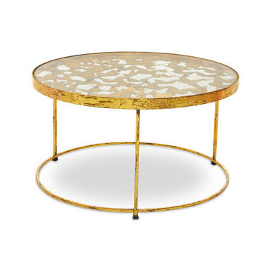 Butterfly Design Clear Glass Top Coffee Table With Gold Wireframe Base, Rabia