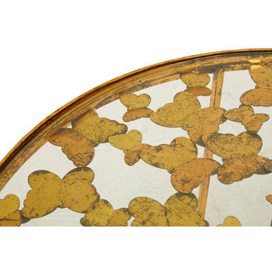 Butterfly Design Clear Glass Top Coffee Table With Gold Wireframe Base, Rabia
