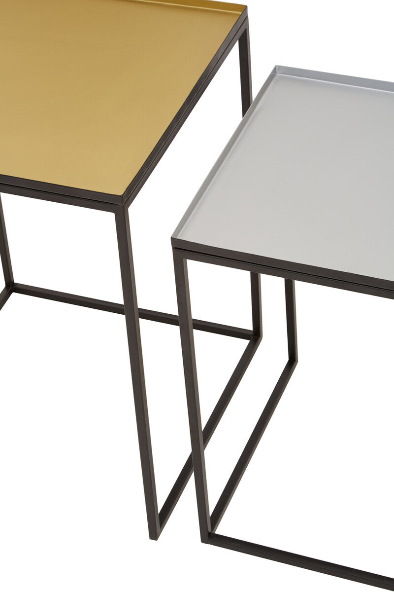 Gold & Silver Set Of 2 Nesting Side Table With Multi-Size Tabletops, Rabia