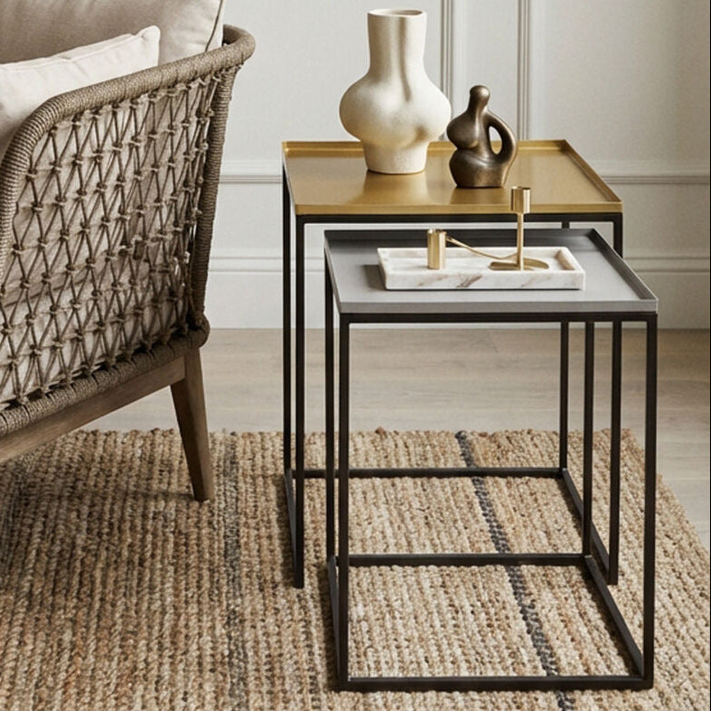 Gold & Silver Set Of 2 Nesting Side Table With Multi-Size Tabletops, Rabia