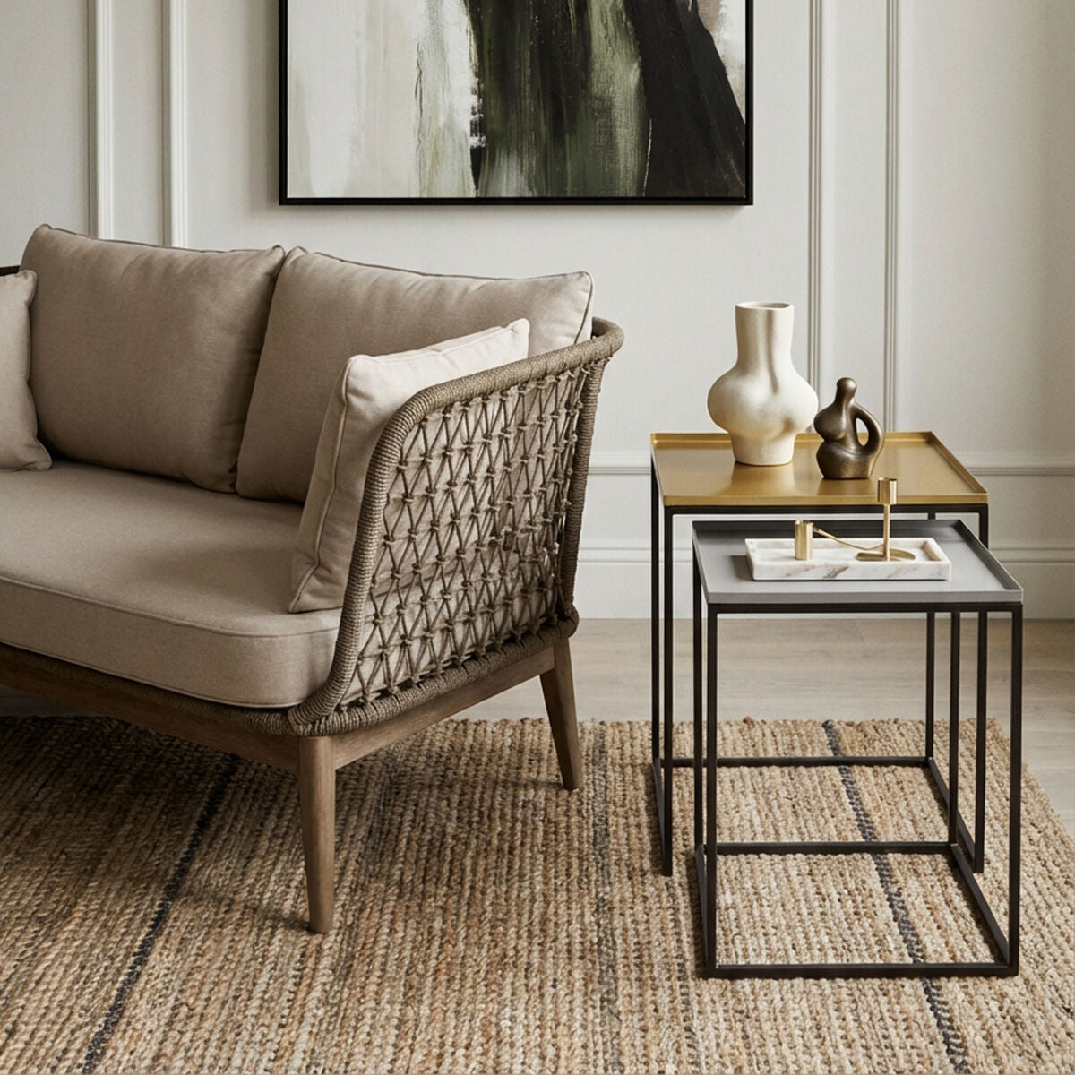Gold & Silver Set Of 2 Nesting Side Table With Multi-Size Tabletops, Rabia