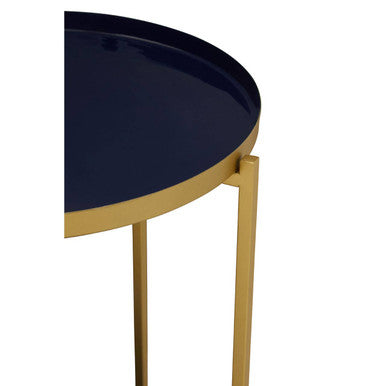 Blue Enamel Metal Two-Tier Side Table With Brass Frame, Rabia