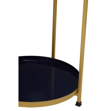 Blue Enamel Metal Two-Tier Side Table With Brass Frame, Rabia