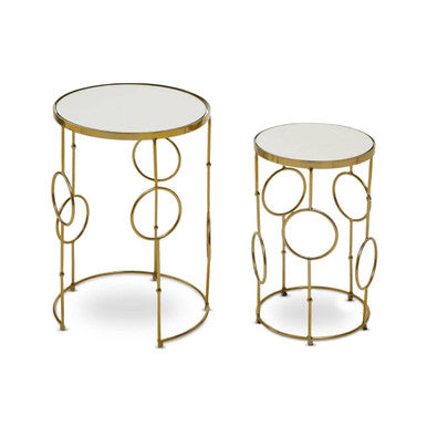 Gold Warm Metal Set Of 2 Side Table With Multi Circle Pattern, Rabia