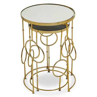 Gold Warm Metal Set Of 2 Side Table With Multi Circle Pattern, Rabia
