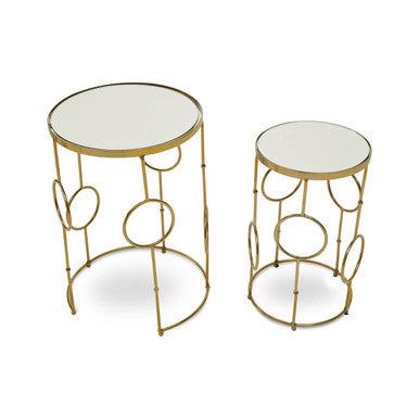 Gold Warm Metal Set Of 2 Side Table With Multi Circle Pattern, Rabia