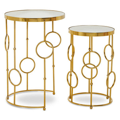 Gold Warm Metal Set Of 2 Side Table With Multi Circle Pattern, Rabia