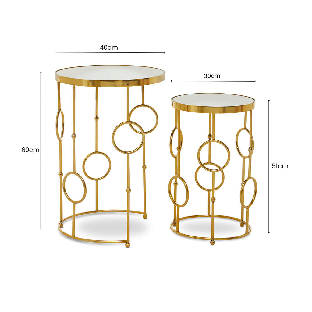 Gold Warm Metal Set Of 2 Side Table With Multi Circle Pattern, Rabia