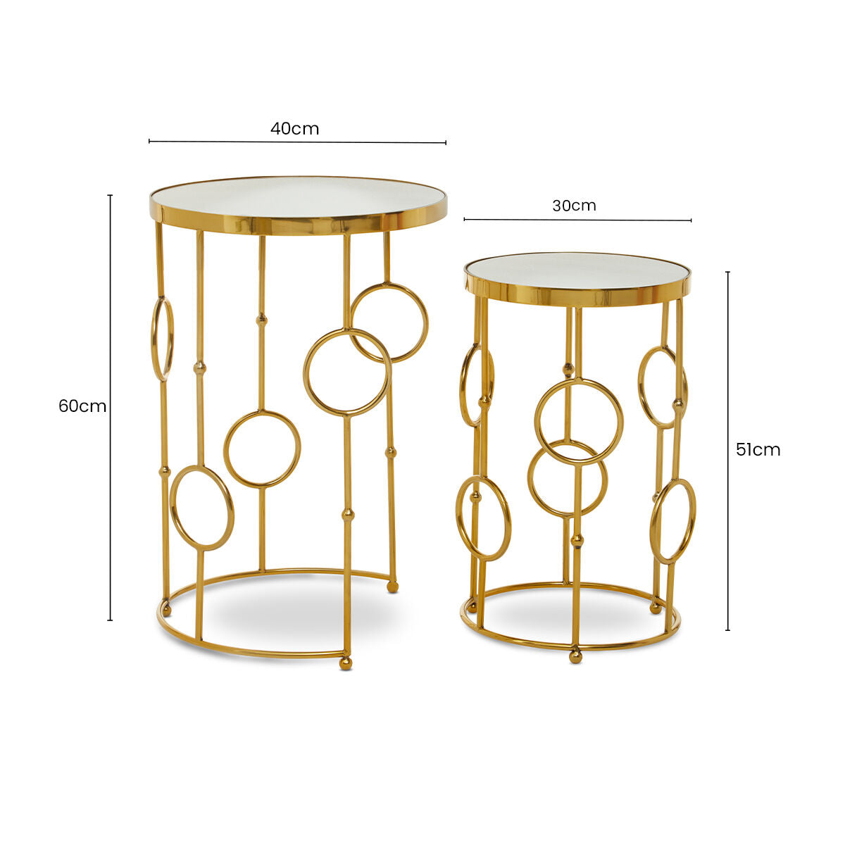 Gold Warm Metal Set Of 2 Side Table With Multi Circle Pattern, Rabia