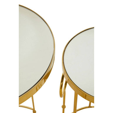 Gold Warm Metal Set Of 2 Side Table With Multi Circle Pattern, Rabia