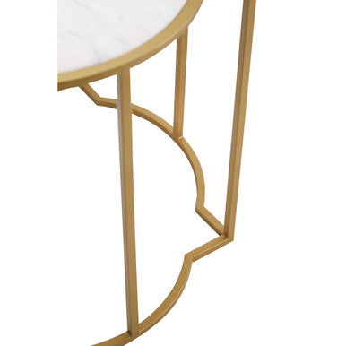 White Marble Quatrefoil Top Set Of 2 Side Table With Brass Frames, Rabia