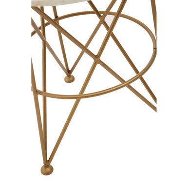 White Rounded Marble Top Side Table With Gold Brass Intersecting Legs, Rabia