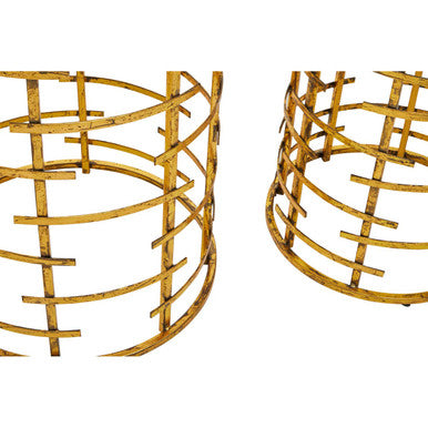 Set Of 2 White Marble Tops Round Nesting Tables With Gold Metal Base, Rabia