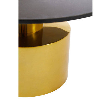 White Marble Round Top Coffee Table With Sculptural Geometric Gold Base, Rabia