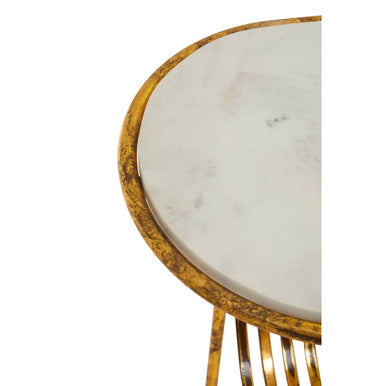 White Marble Top Side Table With Curved Magazine Rack & Gold Metal Frame, Rabia