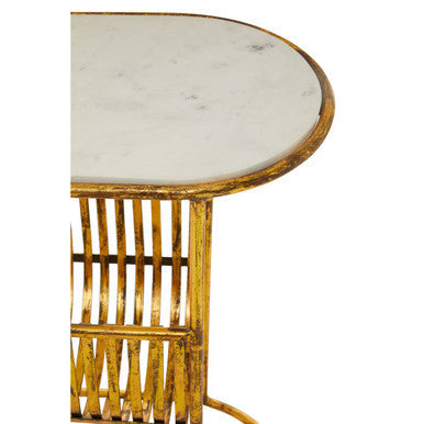 White Marble Top Side Table With Curved Magazine Rack & Gold Metal Frame, Rabia