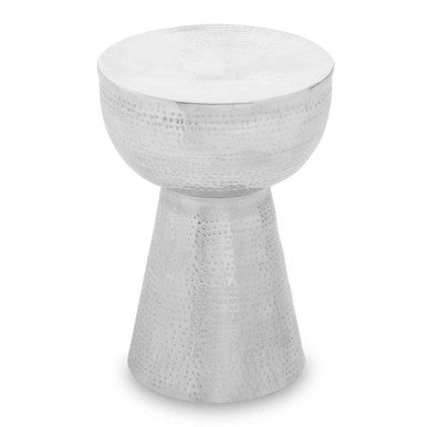 Polished Silver Aluminium Accent Table With Tapered Base & Subtle Hammered Detail, Rabia