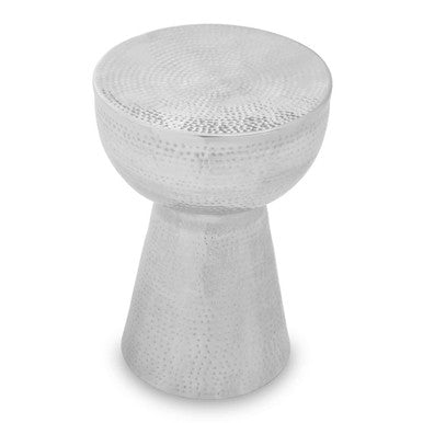 Polished Silver Aluminium Accent Table With Tapered Base & Subtle Hammered Detail, Rabia