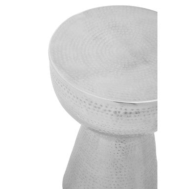 Polished Silver Aluminium Accent Table With Tapered Base & Subtle Hammered Detail, Rabia