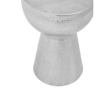 Polished Silver Aluminium Accent Table With Tapered Base & Subtle Hammered Detail, Rabia
