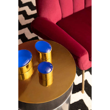 Grey Metal Straight Base Accent Table With Warm Metal Gold Top, Rabia